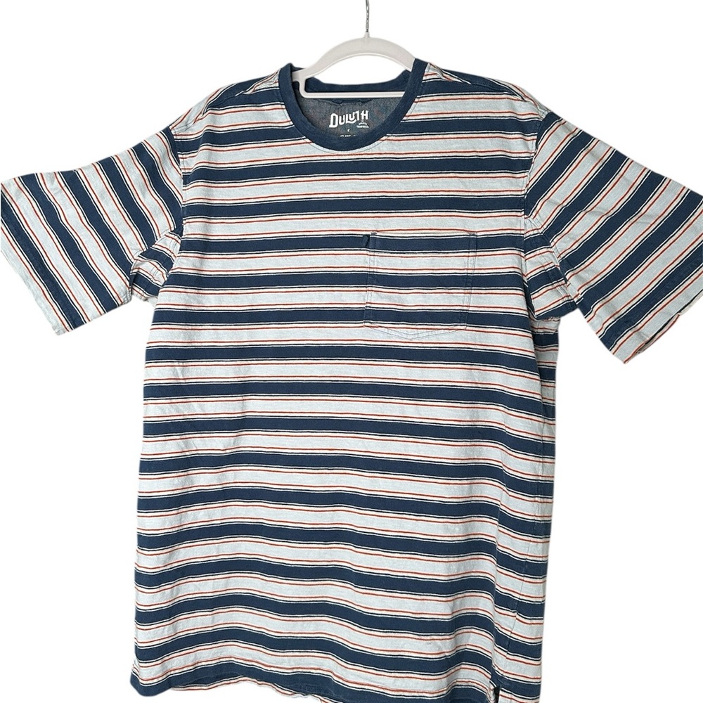Duluth Trading Co Nautical Blue and White Short Sleeve Tee